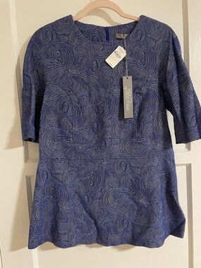 Lela Rose | Blue Jacquard Peplum Top NWT Textured Short Sleeve Blouse